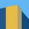 Minimalist architectural composition with vibrant yellow and blue against clear sky.