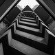 Low angle black and white view of striking Atlanta architecture showcasing modern design.